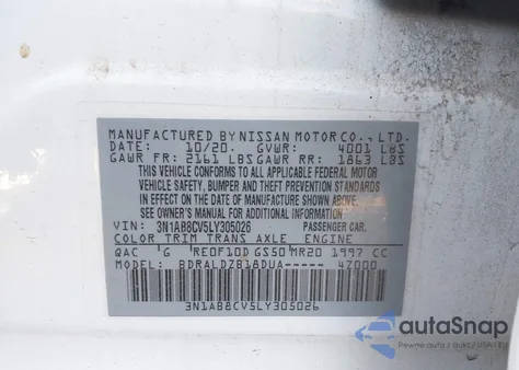 2020 Nissan Sentra Sv Xtronic Cvt z USA, uszkodzony, nr VIN 3N1AB8CV5LY305026